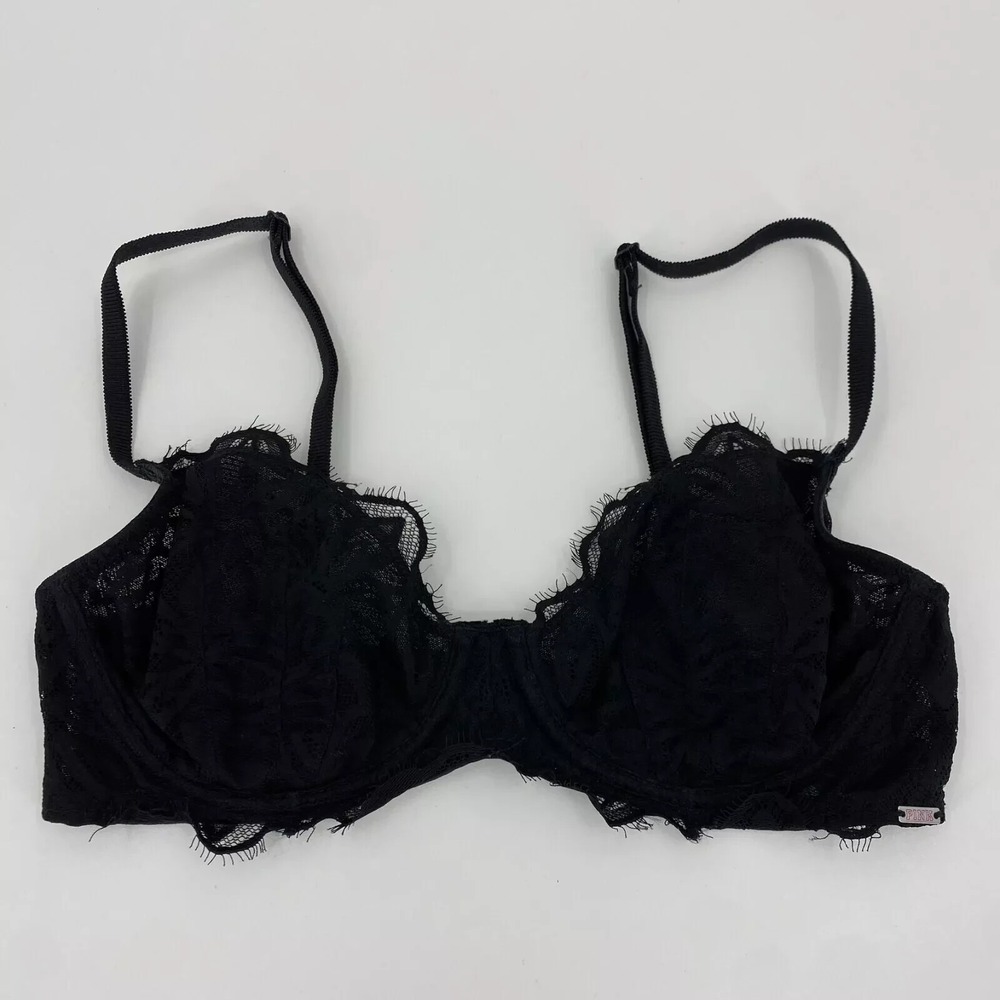 PINK Victoria's Secret‎ Bralette Women's Size 32D Black Unlined Lace Underwired